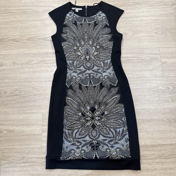 Maggy London Black and White Sheath Midi Dress - Picture 1 of 4
